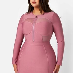 Pink Long Sleeve Dress with Sheer Panels